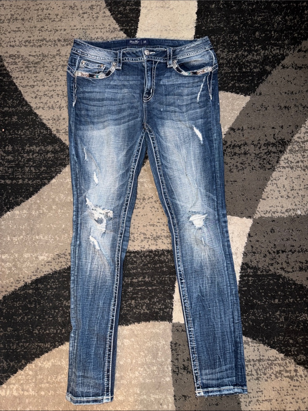 Miss Me Distressed Skinny Jeans - Blue Wash